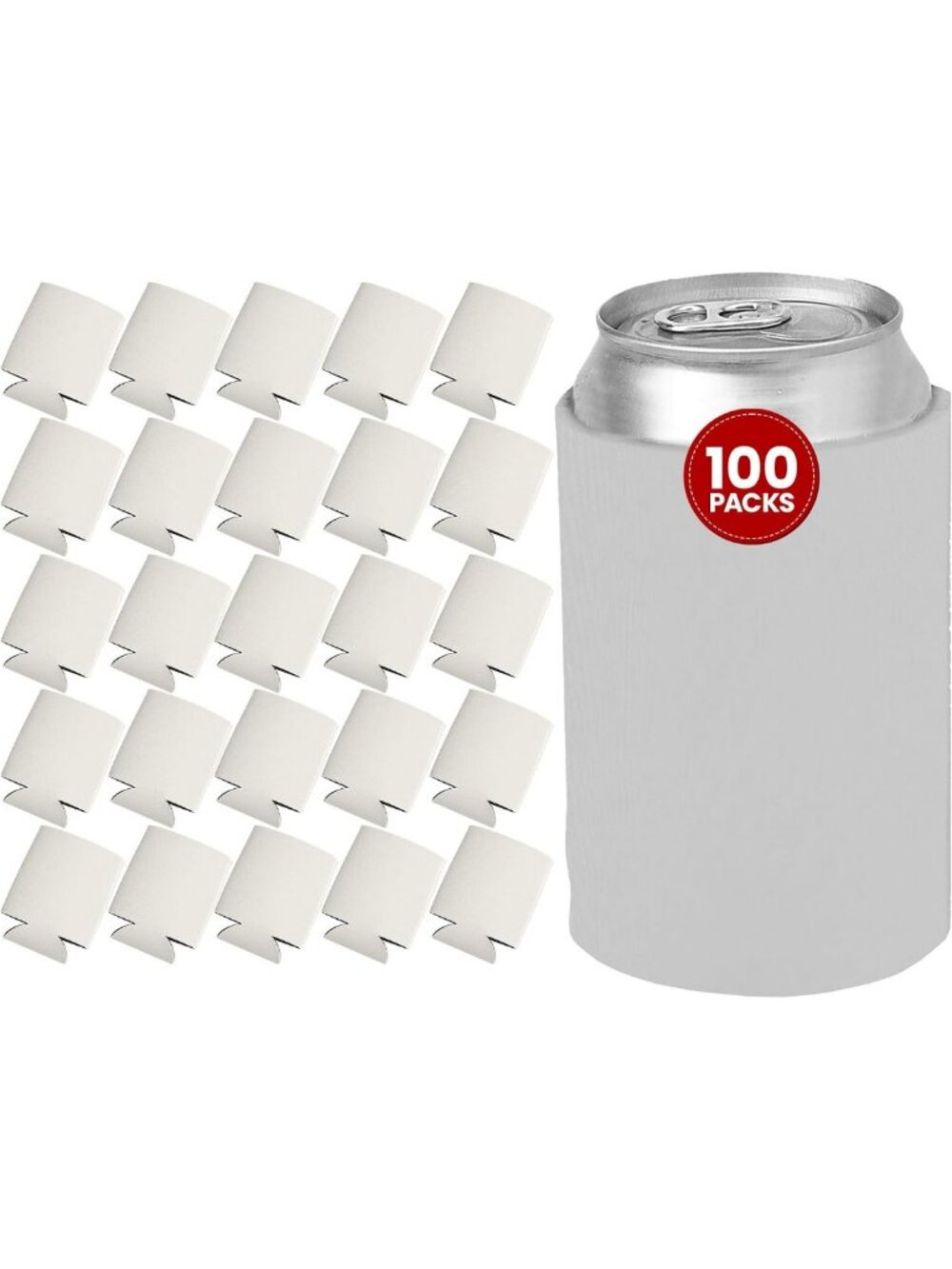 100 Ct Soft Foam Can Coolers - White, Flexible Holders for Beer, Soda & DIY
